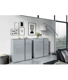 Commode de rangement gris graphite et verre gris