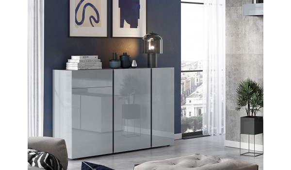 Buffet de séjour design gris graphite et verre gris