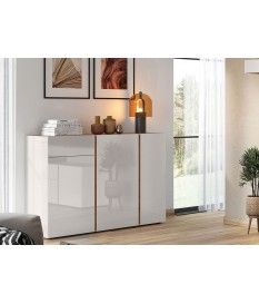 Buffet de séjour design chêne et verre blanc cachemire
