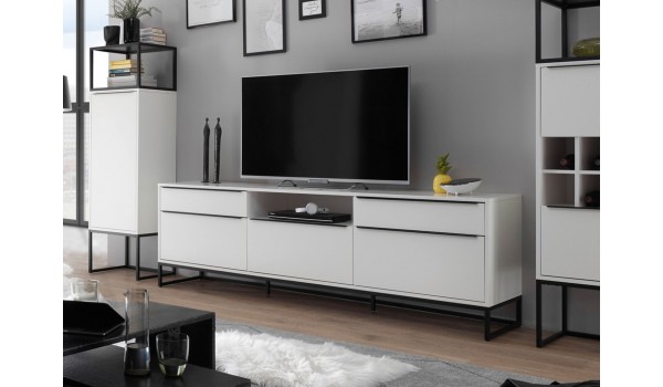 Meuble TV design blanc laqué mat 215 cm