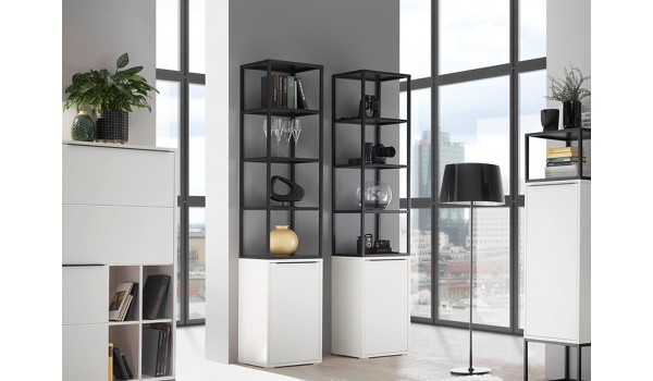 Meuble étagère blanc laqué / Métal & verre