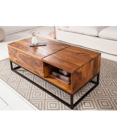 Table basse plateau relevable bois et métal