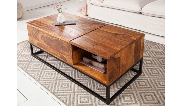 Table basse plateau relevable bois et métal