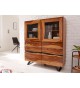 Buffet haut bois massif et métal, 2 portes vitrées