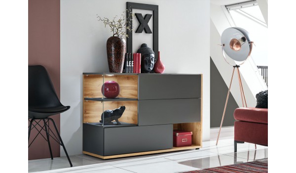 Buffet design gris anthracite et bois 120 cm