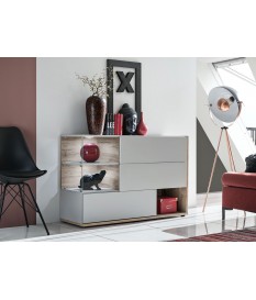 Buffet design gris clair et bois 120 cm