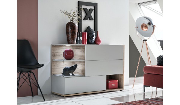 Buffet design gris clair et bois 120 cm