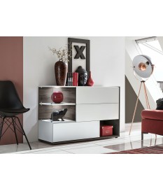 Buffet design blanc laqué et noyer foncé 120 cm