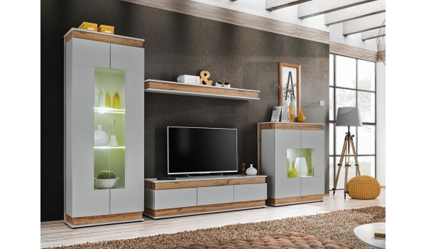 Meuble TV design à Led gris perle et bois