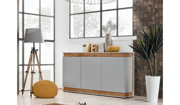 Buffet gris perle et bois - 3 Portes