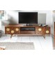 Meuble TV en bois d'acacia brun et déco doré