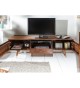 Meuble TV en bois d'acacia brun et déco doré