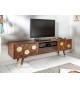 Meuble TV en bois d'acacia brun et déco doré