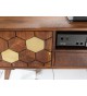 Meuble TV en bois d'acacia brun et déco doré