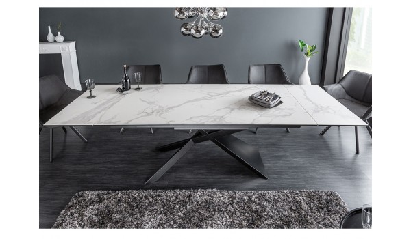 Table design en céramique effet marbre blanc