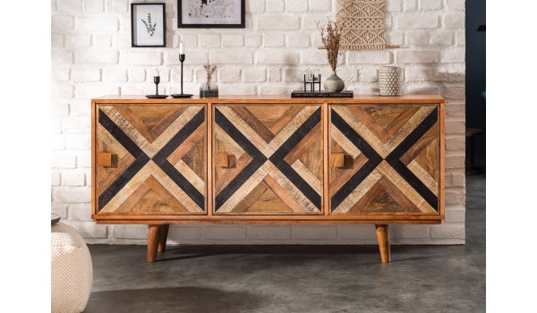 Buffet 3 portes déco original en bois de manguier