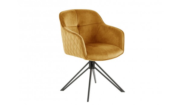 Chaise pivotante matelassée jaune-or avec accoudoir