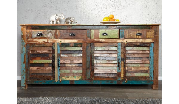 Buffet industriel 4 portes, 4 tiroirs - Bois recyclé