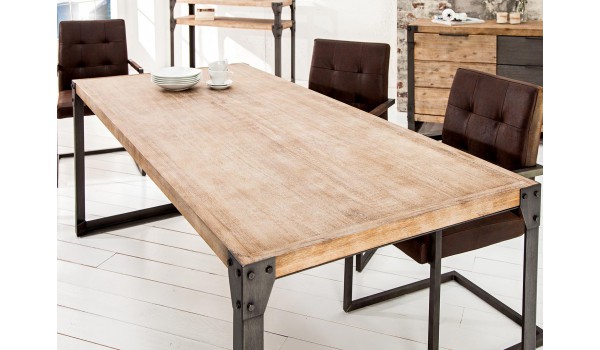 Table rectangulaire industrielle bois et métal