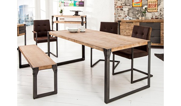 Table acier et bois industriel 200 cm