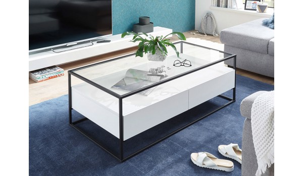 Table basse blanche et verre
