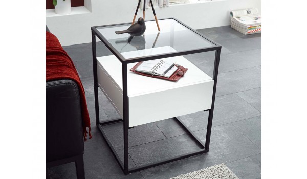Table bout de canapé blanche et verre