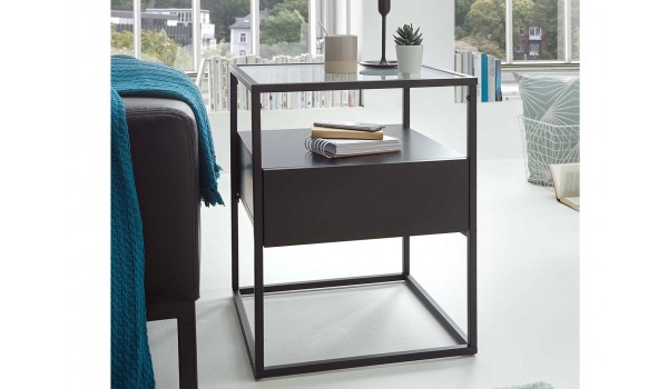 Table bout de canapé noir et verre