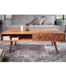 Table basse acacia clair rectangulaire / Effet marqueterie 3D