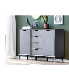 Buffet design laqué blanc et gris façades retournable