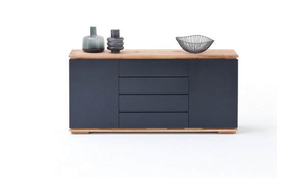 Buffet noir laqué et bois massif