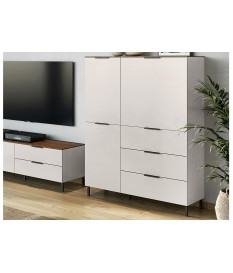 Buffet haut blanc-cachemire/noyer