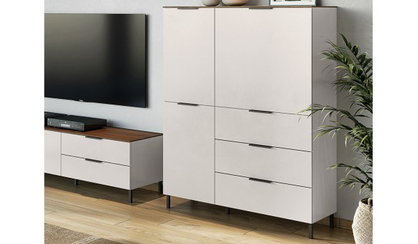 Buffet haut blanc-cachemire/noyer