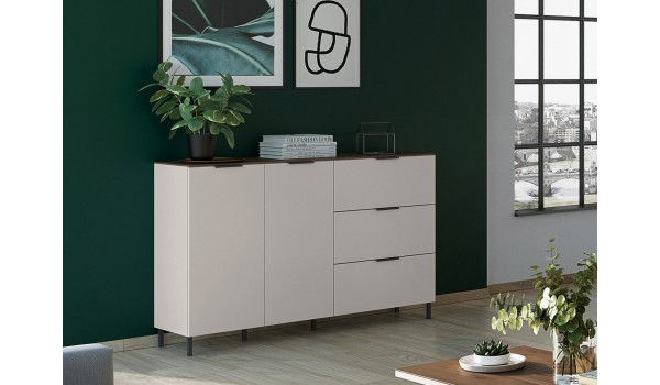 Buffet blanc-cachemire/noyer 2P 3T