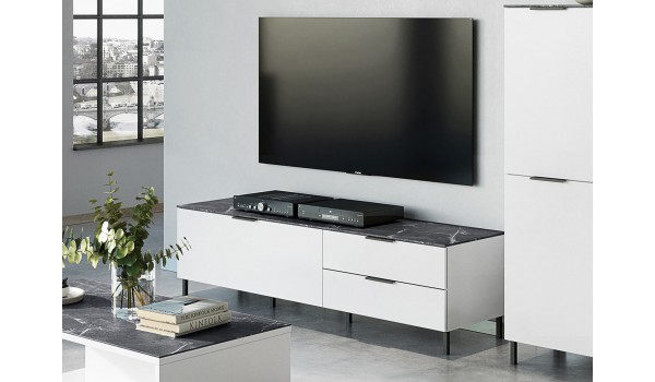 Meuble TV blanc - Gris effet marbre