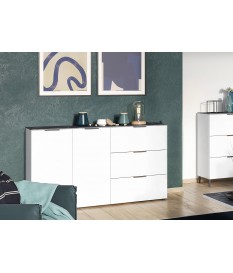 Buffet Blanc - Gris effet marbre 2P 3T