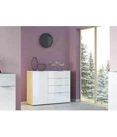 Petit buffet bois - Verre blanc 1P 4T
