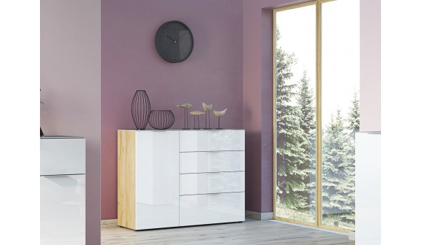 Petit buffet bois - Verre blanc 1P 4T