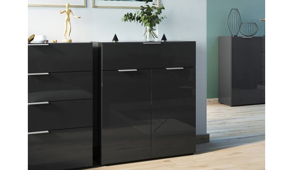 Commode noir - Verre noir 2P 1T