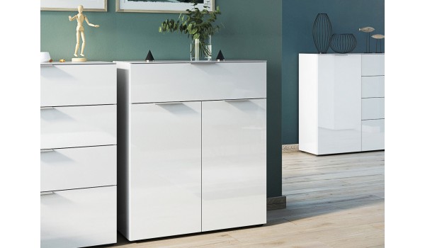 Commode blanche - Verre blanc 2P 1T