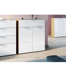 Commode bois - Verre blanc 2P 1T