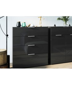 Commode à tiroirs noire - Verre noir