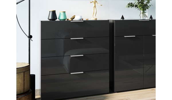 Commode à tiroirs noire - Verre noir