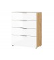 Commode 4 tiroirs bois - Verre blanc
