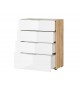 Commode 4 tiroirs bois - Verre blanc