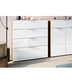 Commode 4 tiroirs bois - Verre blanc