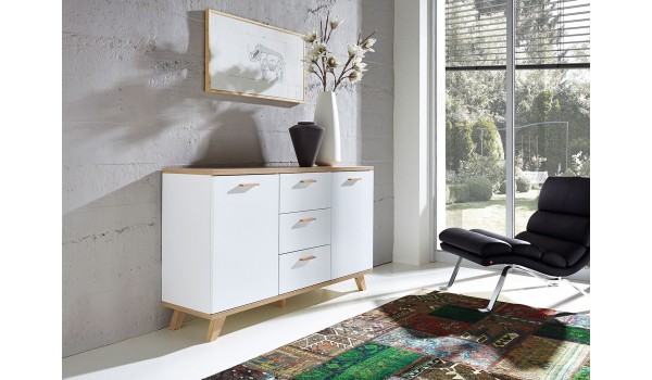 Petit buffet blanc et bois scandinave