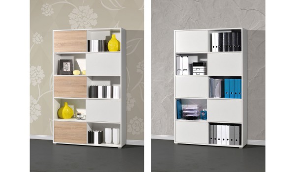 Armoire étagère haute blanc et bois