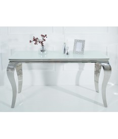 Table console baroque blanche et métal chromé