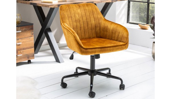Chaise de bureau velours jaune moutarde avec accoudoirs