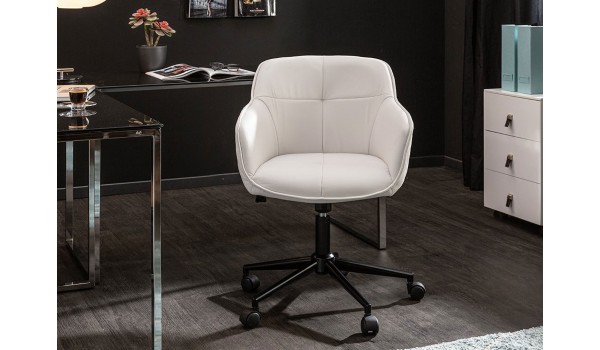 Chaise de bureau design en cuir synthétique blanc